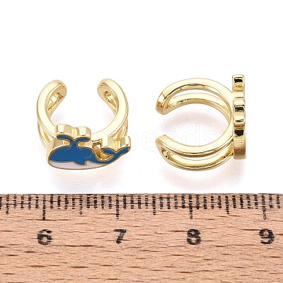 Whale Brass Enamel Cuff Earrings EJEW-T049-05G-1