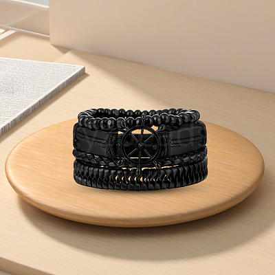 1Pc Cowhide & Imitation Leather Cord Knitted Multi-strand Bracelets AJEW-GF0011-50D-1