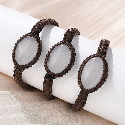 Adjustable Oval Natural Quartz Crystal Braided Bead Bracelets BJEW-H626-02-08-1