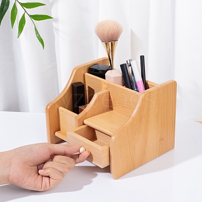Beech Wood Cosmetic Drawer Storage Organizer Box OBOX-WH0004-13-1