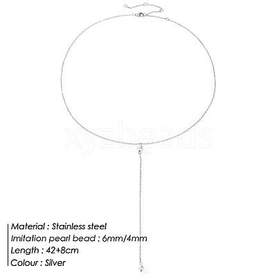201 Stainless Steel Cable Chains Lariat Necklace PE9205-2-1