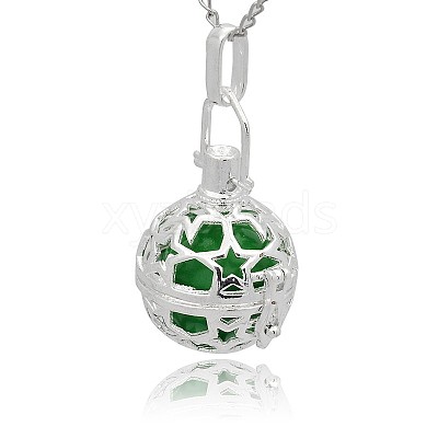 Silver Color Plated Brass Hollow Round Cage Pendants KK-J226-10S-1