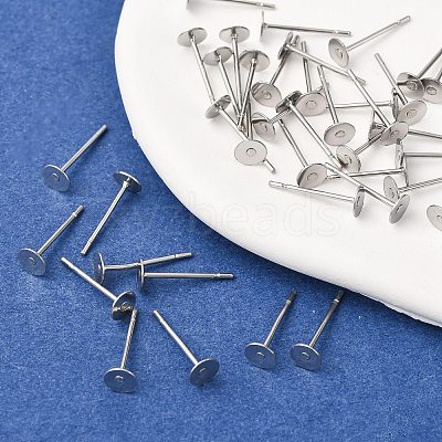 Tarnish Resistant 304 Stainless Steel Flat Round Blank Peg Stud Earring Findings X-STAS-S028-24-1