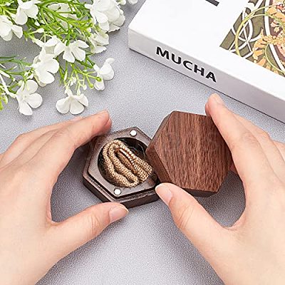 Hexagon Wooden Finger Ring Boxes CON-WH0085-66-1