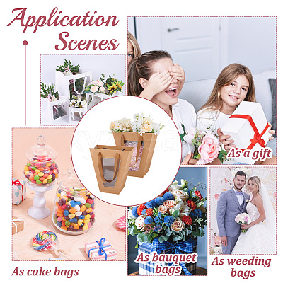 Trapezoid Paper Flower Gift Tote Bags with Plastic Visible Window ABAG-WH0045-25A-1