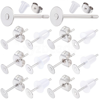 300Pcs 304 Stainless Steel Flat Round Blank Peg Earring Post STAS-SC0007-33A-1