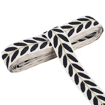 3 Yards Polyester Leaf Jacquard Ribbons SRIB-WH20020-020C-1