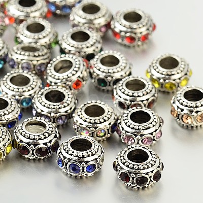 Antique Silver Zinc Alloy Rhinestone Large Hole European Rondelle Beads CPDL-O005-M-1