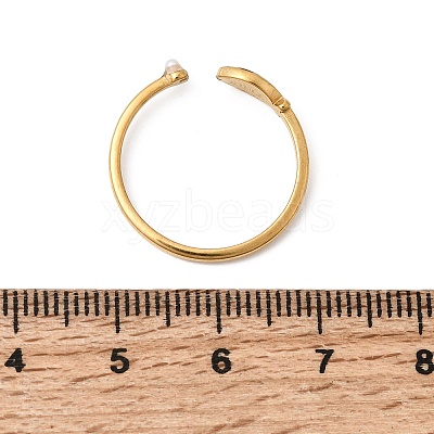 304 Stainless Steel & Natural Shell & Imitation Pearl Cuff Rings for Women RJEW-G372-01G-06-1
