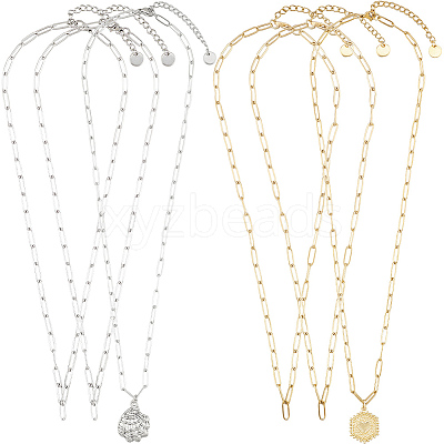6Pcs 2 Colors 304 Stainless Steel Paperclip Chain Necklaces NJEW-SC0001-58B-1