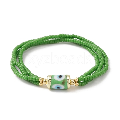 4Pcs 4 Color Glass Seed Triple Layer Stretch Bracelets Set with Lampwork Evil Eye Lampwork Beaded BJEW-TA00286-1