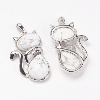 Natural Howlite Kitten Pendants G-G713-B04-1