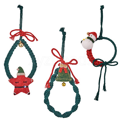 3Pcs 3 Style Christmas Theme Cotton Weave Pendant Decorations Sets HJEW-CF0001-12-1