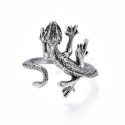 Alloy Lizard Open Cuff Ring for Women RJEW-T009-46AS-1