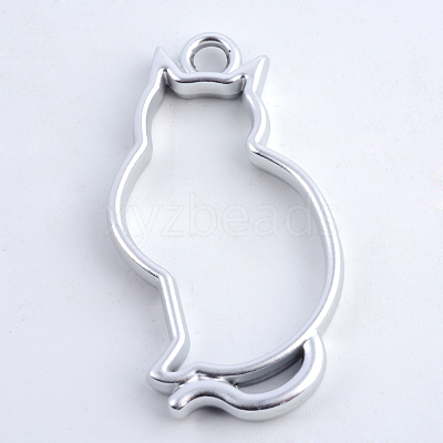 Rack Plating Alloy Kitten Open Back Bezel Pendants X-PALLOY-S047-02B-FF-1