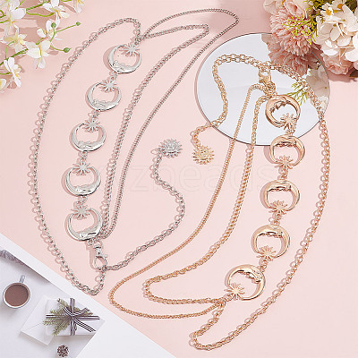 2Pcs 2 Colors Alloy Moon & Sun Link Chain Belts AJEW-GO0001-77-1