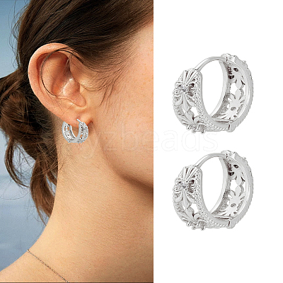 1 Pair Brass Micro Pave Clear Cubic Zirconia Hoop Earrings EJEW-LP0004-68P-1