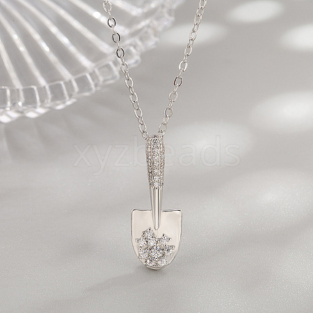 Brass Micro Pave Clear Cubic Zirconia Shovel Pendant Necklaces for Women WG2A015-01-1