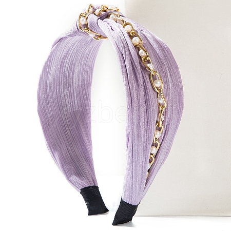 Imitation Pearls Chain Decor Pleated Cloth Headbands PW-WGBFABE-03-1