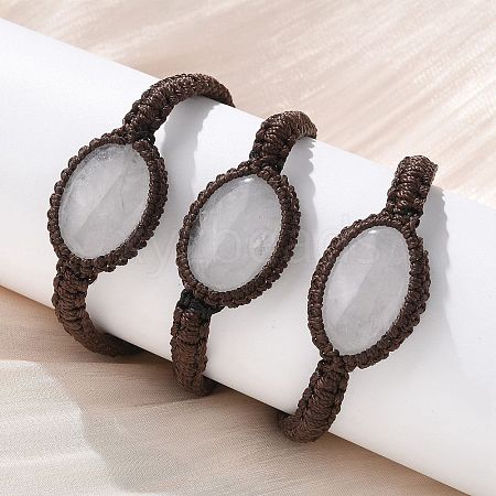 Adjustable Oval Natural Quartz Crystal Braided Bead Bracelets BJEW-H626-02-08-1