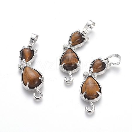 Natural Tiger Eye Kitten Pendants G-J386-E08-1