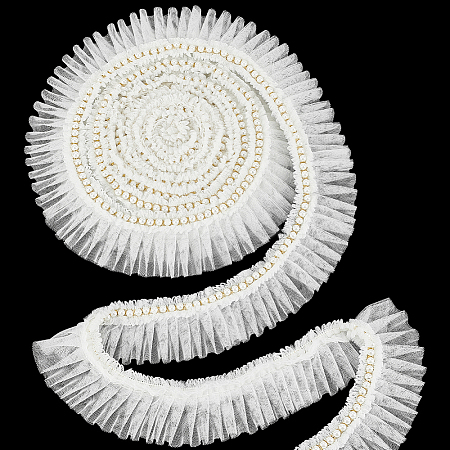4 Yards Polyester Pleated Lace Trim OCOR-WH0085-42A-1