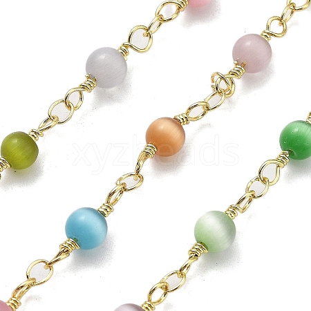 Brass & Resin Round Beaded Link Chains CHC-G024-11G-1