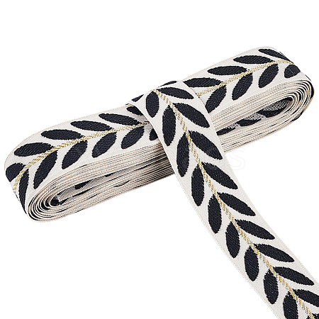 3 Yards Polyester Leaf Jacquard Ribbons SRIB-WH20020-020C-1