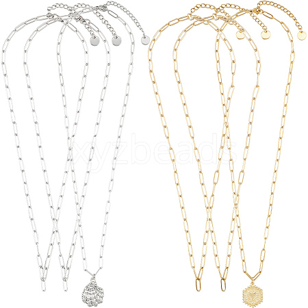 6Pcs 2 Colors 304 Stainless Steel Paperclip Chain Necklaces NJEW-SC0001-58B-1