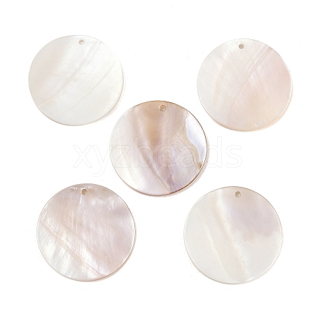 Flat Round Freshwater Shell Pendants SHEL-M005-41-1