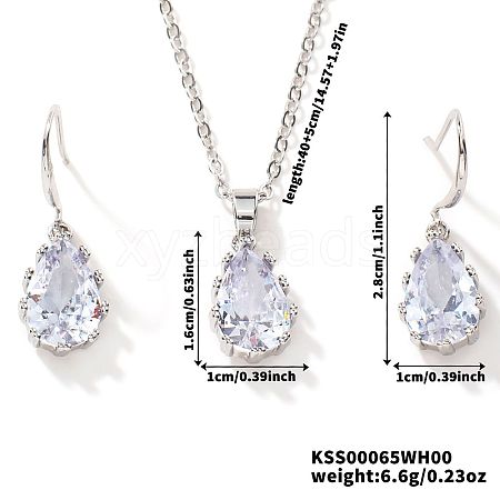 Brass Glass Teardrop Dangle Earrings & Pendant Necklaces Sets for Women SN7010-5-1