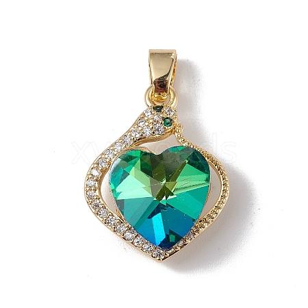 Real 18K Gold Plated Rack Plating Brass Micro Pave Clear Cubic Zirconia Pendants KK-C015-16G-02-1