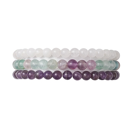 3Pcs 3 Style Natural Mixed Stone Round Beaded Stretch Bracelets BJEW-JB10178-05-1