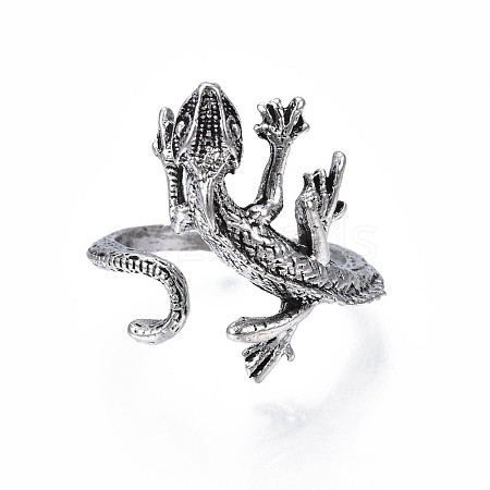 Alloy Lizard Open Cuff Ring for Women RJEW-T009-46AS-1