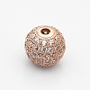 CZ Brass Micro Pave Grade AAA Clear Color Cubic Zirconia Round Beads KK-O065-8mm-05RG-NR-1