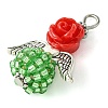 Red Rose Flower Resin & Glass Seed Beads Pendants PALLOY-MZ00289-02-4