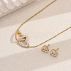 Stainless Steel Rhinestones Heart Necklace and Earrings Set for Women's Daily Wear FX3997-2