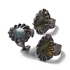 Teardrop Natural Labradorite Open Cuff Rings RJEW-G305-02R-04-1