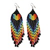 Boho Rainbow Color Seed Bead Heart Tassel Earrings EJEW-Q380-01B-1