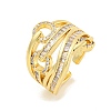 Rack Plating Buckle Brass Micro Pave Clear Cubic Zirconia Wide Cuff Rings for Women RJEW-C103-13G-1