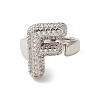 Letter Brass Micro Pave Clear Cubic Zirconia Open Cuff Ring for Women RJEW-N046-03F-P-2