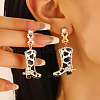 Cowboy Boot with Leopard Print Alloy & Crystal Rhinestone Dangle Stud Earrings WGE566C-04-1