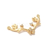 Brass Pave Clear Cubic Zirconia Flower with Deer Horn Links Connector Charms KK-M294-10G-2