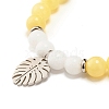 Natural Malaysia Jade(Dyed) & Howlite Round Beads Stretch Bracelet with Leaf Charm for Women BJEW-JB07504-6