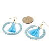 Glass Seed Braided Ring & Polycotton Tassel Dangle Earrings EJEW-MZ00051-4