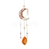 Wire Wrapped Natural Carnelian Moon with Tree of Life Pendant Decorations HJEW-K046-07G-03-2