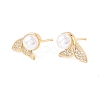Clear Cubic Zirconia Fishtail Stud Earrings with Acrylic Pearl EJEW-F282-34G-1