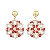 Flower Handmade Glass Seed Beads & Shell Pearl Dangle Stud Earrings EJEW-MZ00361-01-2