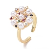 Colorful Cubic Zirconia Flower Open Ring with Acrylic Pearl Beaded RJEW-P032-18G-1