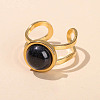 304 Stainless Steel & Blue Goldstone Cuff Rings FS-WGDE3F0-21-1